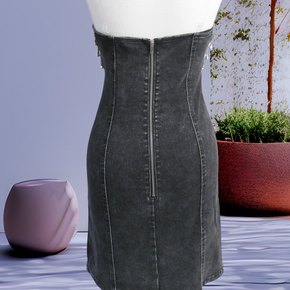 CLOUD TEN LADIES BLACK DENIM BLINGED BODY CON DRESS NWT - Picture 7 of 13